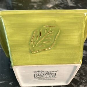 Green Ceramic Vase with Leaf Design